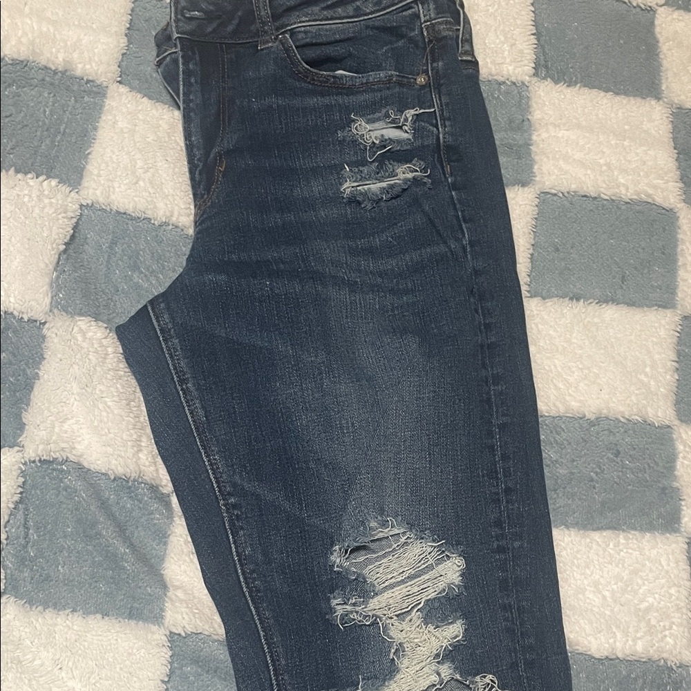 American Eagle Outfitters High Rise Distressed Dark Blue Jeans